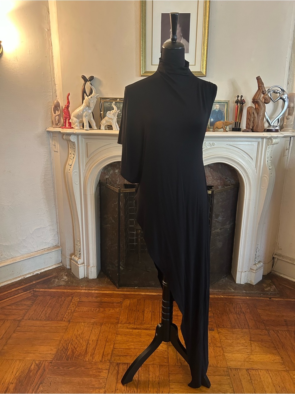 Zara Black Asymmetrical One-Shoulder Draped Dress